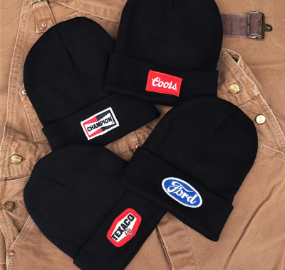 ワッペン付ニットキャップ CHAMPION COORS FORD TEXACO