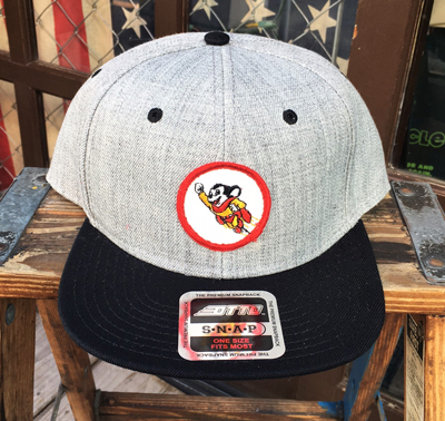 ビンテージ ワッペン付き ヘザーウールブレンド フラットバイザーキャップ