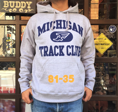 BUDDY オリジナル プルオーバーパーカー MICHIGAN TRACK CLUB