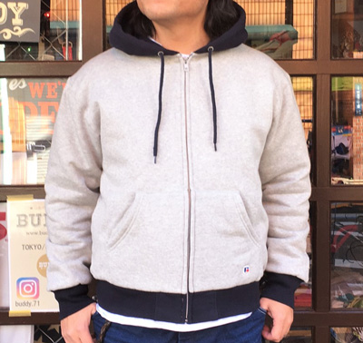 BUDDY 別注 RUSSELL ATHLETIC　2TONE フルジップパーカー（裏キルティング）NAVY