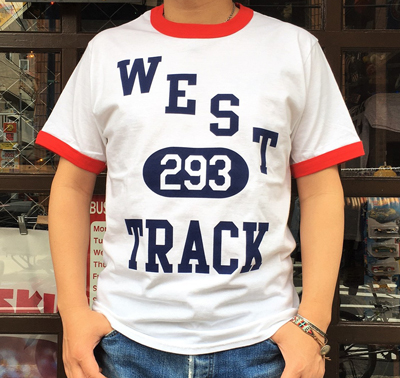 BUDDY オリジナル WEST TRACK ホワイト×レッド リンガーTシャツ