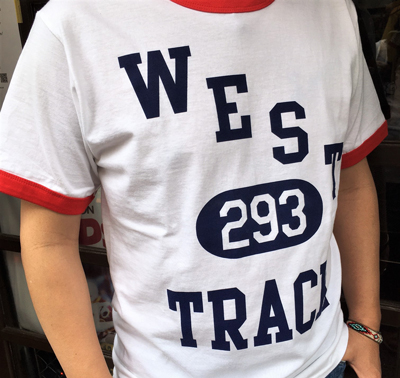 BUDDY オリジナル WEST TRACK ホワイト×レッド リンガーTシャツ