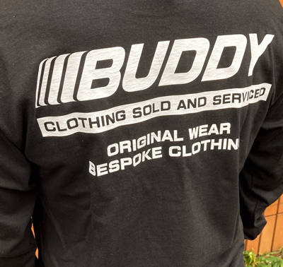オリジナル ロングスリーブＴシャツ BUDDY CLOTHING SOLD AND SERVICED BLACK