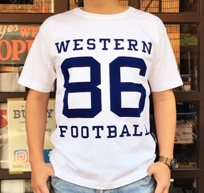 BUDDY 別注 Champion U.S.A.T1011 Tシャツ WESTERN FOOTBALL 86
