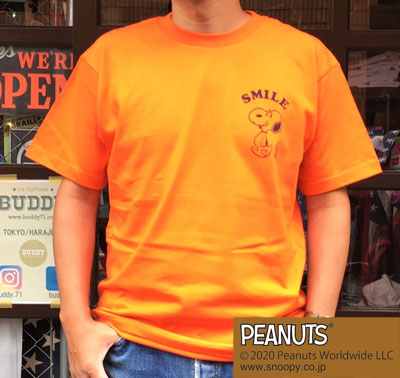 BUDDY 別注 PEANUTS スヌーピーTシャツ THE PEANUTS GANG オレンジ