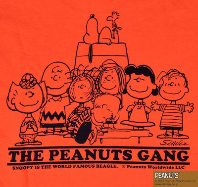 BUDDY 別注 PEANUTS スヌーピーTシャツ THE PEANUTS GANG オレンジ