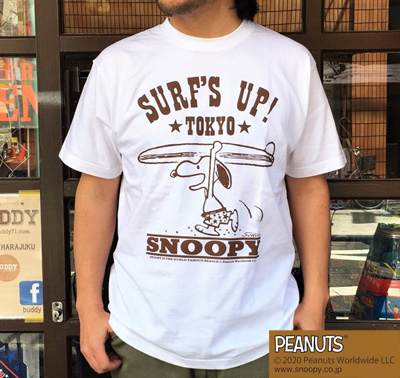 BUDDY 別注 PEANUTS スヌーピーTシャツ SURF'S UP TOKYO WHITE